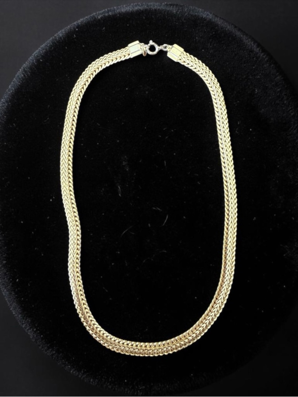 Vintage Gold Tone Double Wheat Chain Necklace 16" Woven Statement Choker - Picture 3 of 4